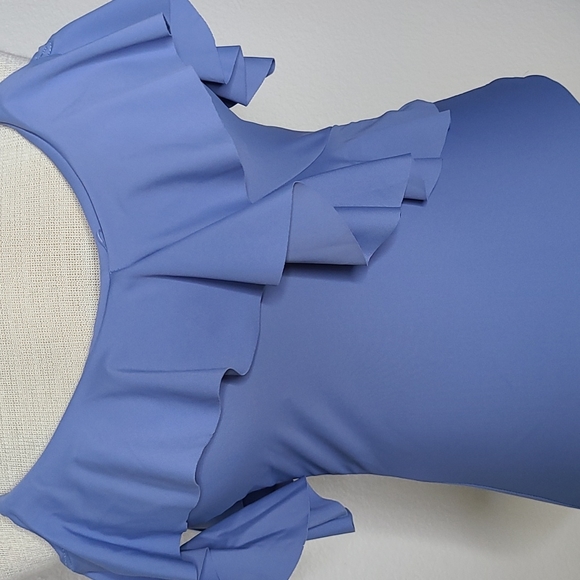 One Piece Bathing Suit Size Large Dutch Blue Ruffle Detail NWOT Beach Travel Fun - Picture 2 of 9